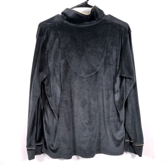 Joyspun Womens Black Velour Button Down Pajama Top Gold Piping Size M - Picture 6 of 6